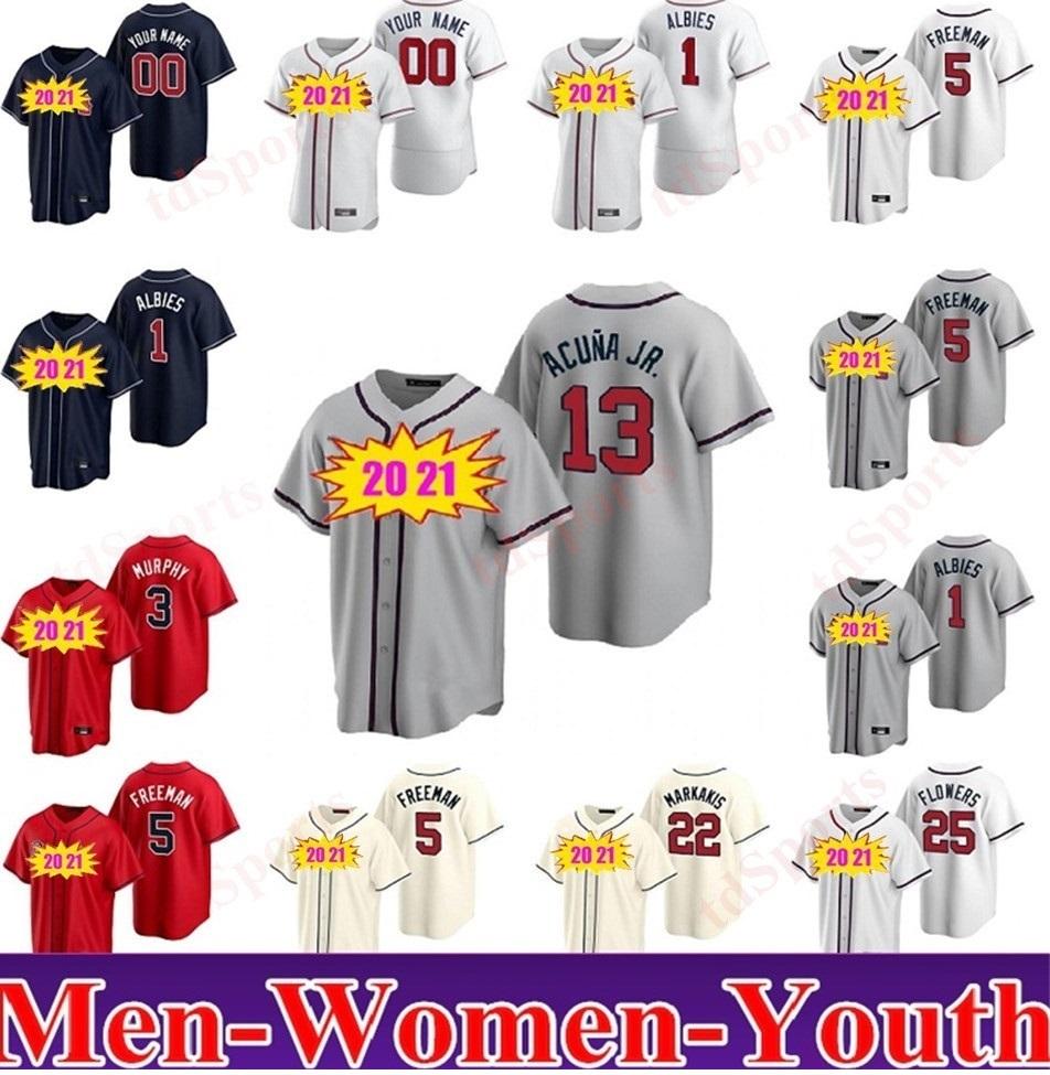 

2021 Atlanta Men Women kids baseball Jerseys Ronald Acuna Jr. Freddie Freeman Dansby Swanson Cole Hamels Ozzie Albies Chipper Jones Braves, Blue;black