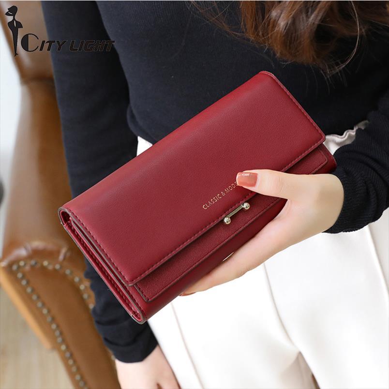 

high capacity woman hasp long wallet nubuck leather 3 folds card holder purse simple women fashion phone bag, Red;black