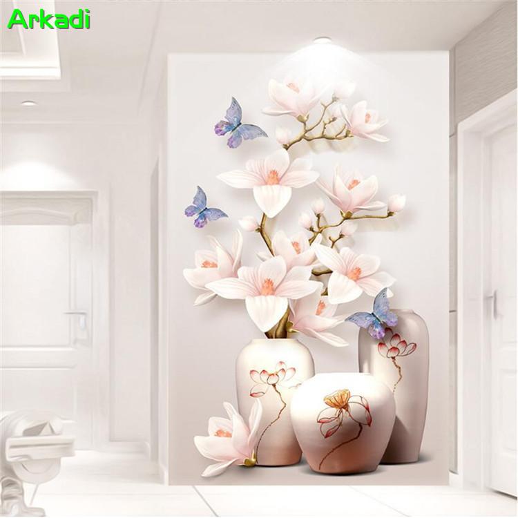 

Wallpapers Custom HD Po Passage Aisle Decorative Painting 3D Magnolia Flower Vase Wallpaper Home Decor Kitchen Living Room, Silk cloth
