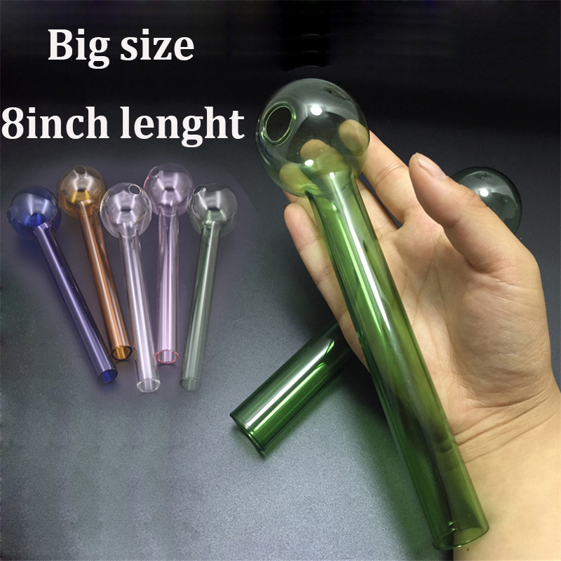 

200mm straight Glass Oil burners pipes hand smoking Water Pipes with big burner oil bowl colored thick tube smoking accessories
