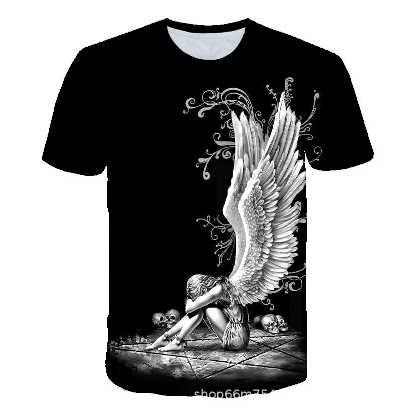 

Wings pattern Men 3D Print T-shirt Graphic Optical Illusion Short Sleeve Party Tops Streetwear Punk & Gothic Round Neck Summer, White;black