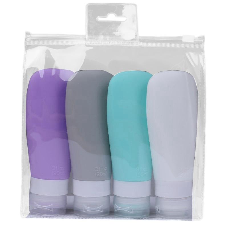 

Storage Bottles & Jars 4Pcs/Set Silicone Refillable Travel Set Essence Shampoo Shower Gel Container Can Carry On The Plane