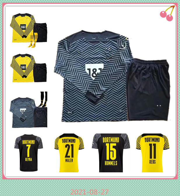 

Men 21 22 HAALAND REUS dortmund Long sleeve soccer jersey 2021 2022 BELLINGHAM SANCHO HUMMELS BRANDT home yellow black football shirts sets