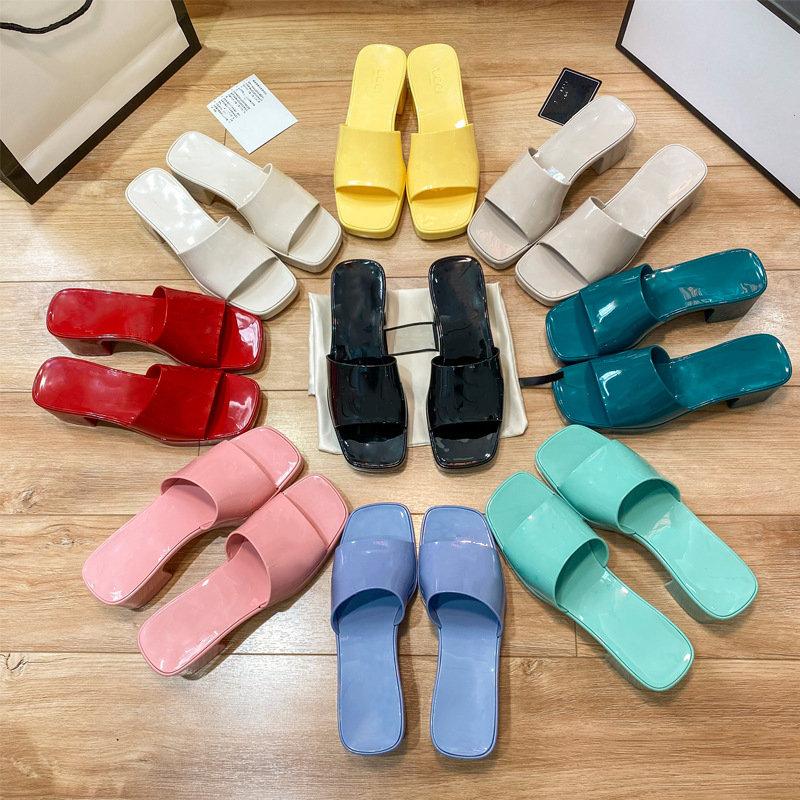 

2022 Women Sandals High Heels Rubber Slipper Slide Sandal Lady Fruit Platform Chunky 2.4 heel Height Womens Shoes Summer Embossed Flip Flops slides Slippers, Color1