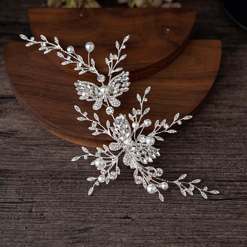 

Hair Clips & Barrettes Le Liin Bride Alloy Flower Crystal Clip Wedding Accessories Silver Butterfly Rhinestone Jewelry, Golden;silver