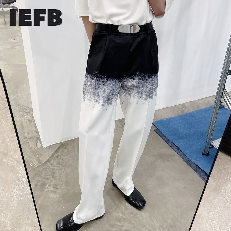 

IEFB Men's Bottoms Personalized Ink Tie Dye Gradient Casual Trousers Fashion Korean Trend Ice Silk Long Pants 9Y7069 210524, As shown in figure