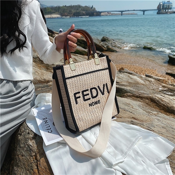 

50% OFF high quality Summer new fashion messenger bag women's summer acrylic straw woven portable Tote Bag, White