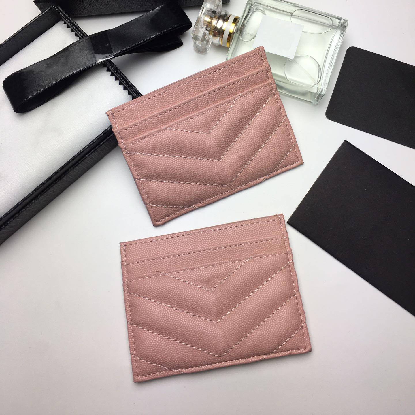 

2021 new fashion card holders caviar woman mini wallet purse color genuine leather pebble texture luxury black wallet with box, Brown;gray