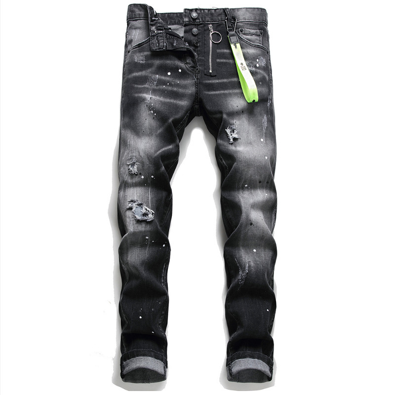 

Men's Jeans Italian DSQ Brand Classic Fashion Boutique Trend Ripped Elastic Slim Casual Clothing Straight Denim Trousers free ship, Blue