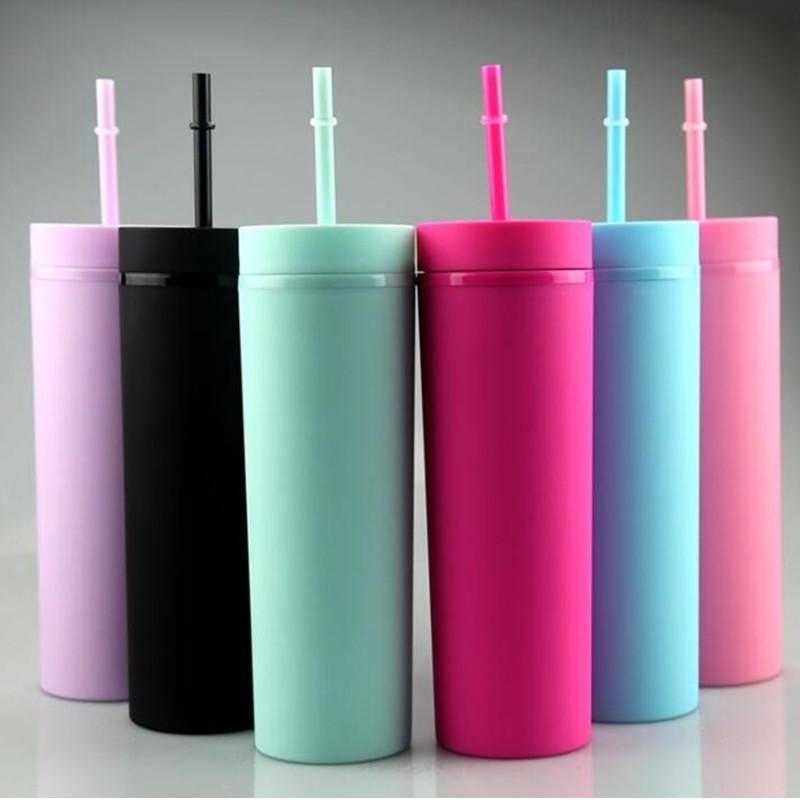 

Stylish Matte Solid Color Acrylic Tumbler Cup 500ml Coffee Drinking Plastic Sippy Cup Double Large Capacity, Multi-color