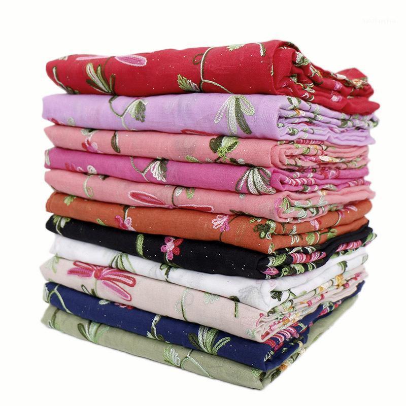 

Scarves Plain Embroidered Floral Viscose Scarf Shawl Bandana Print Cotton And Wraps Foulards Sjaal Muslim Hijab, Blue;gray