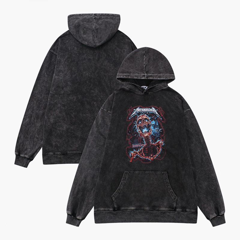 Men's Hoodies Sweatshirts street fashion Distressed wash three-dimensional skull direct printing hooded youth loose long-sleeved sweater