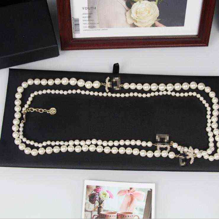 

Pearl letter long sweater chain necklace fashion temperament H1027, Silver
