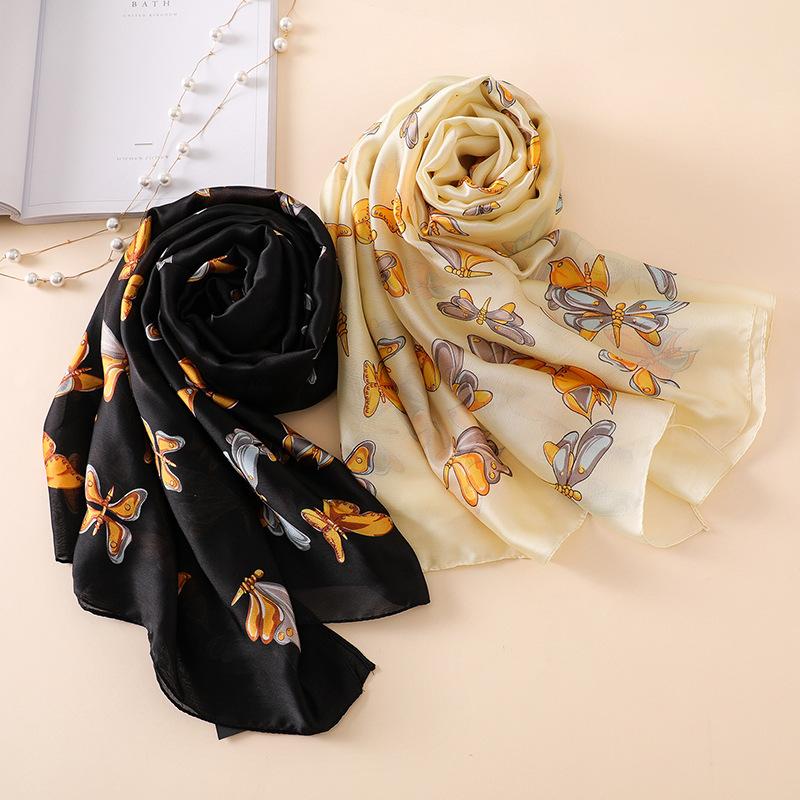 

Bandanas Fashion 2021 Butterfly Print Scarf Female Summer Vacation Sunscreen Shawl Beach Towel Scarves