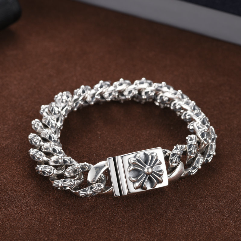 

Chrome/Personalized 925 Sterling Punk Thick Men's Cross Trendy Thai Silver Bracelet Rock Jewelry Fashion Bracelet