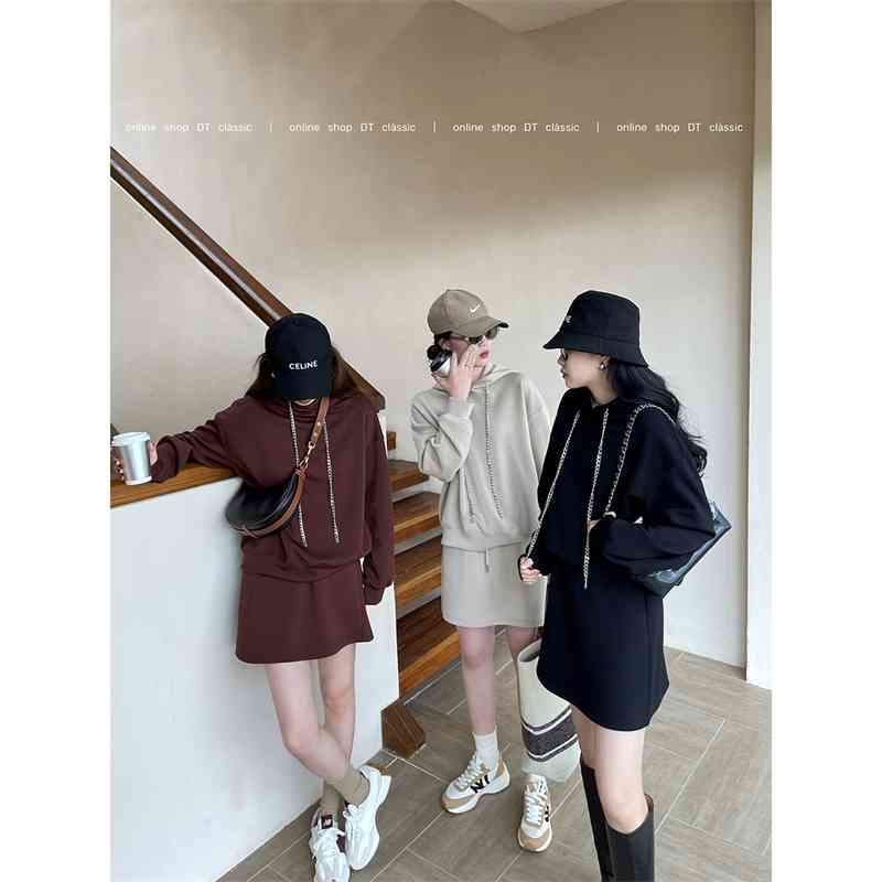 

Dream DT edition detachable chain long sleeve sweater 2021 new autumn hooded top women, Black