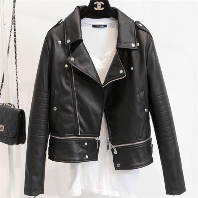 

Women's Leather & Faux Autumn Winter Punk Fan Car Pu Jacket Coat Top Hem Removable British Short Section Slim Motorcycle Fashion Thin, Black