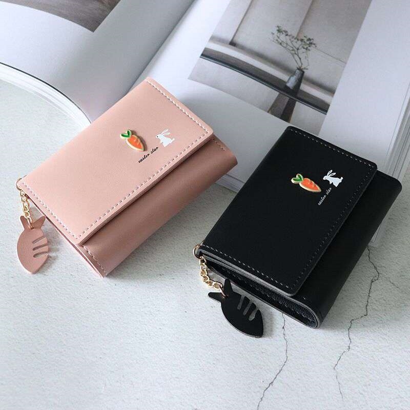 

Ins short wallet women's 2019 new fashion simple color three fold personality lovely small fresh Wallet, Black