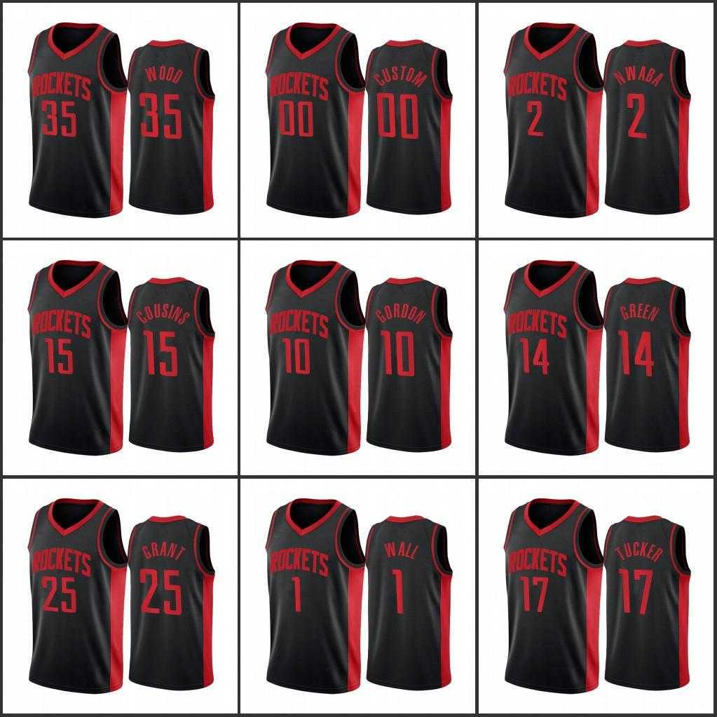

Men Houston's Rockets's Christian Wood P.J. Tucker John Wall Gerald Green DeMarcus Cousins Custom Earned Edition Black Jersey CU
