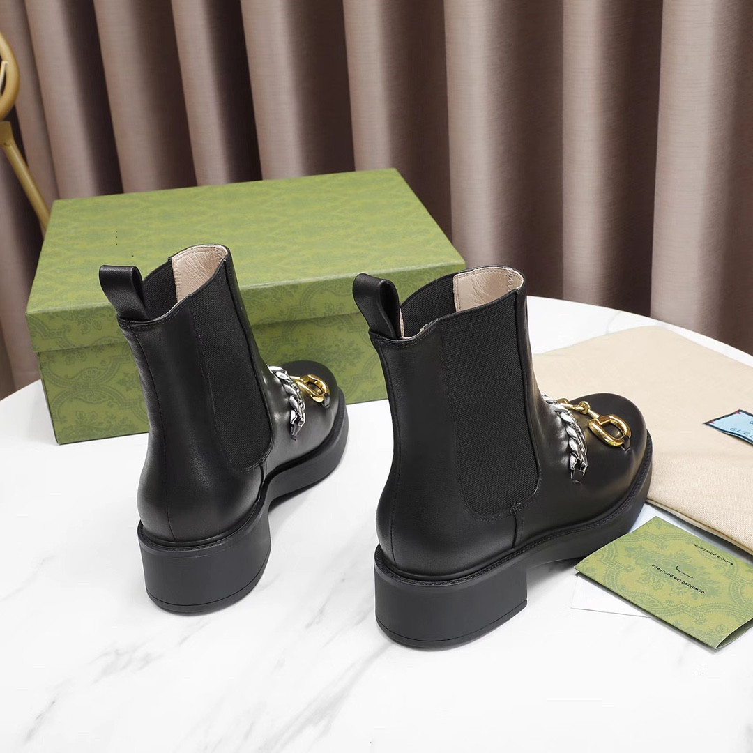 

designer boots logo brand women shoes top fashion soft cowhide leather metal chain comfort full sense of design exquisite technology support high quality 35-43, Black
