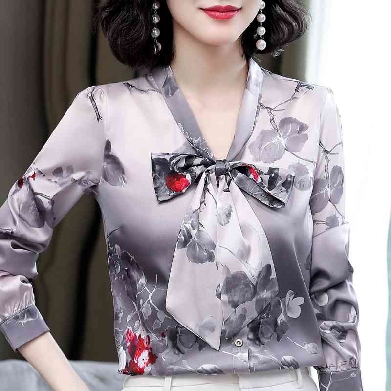 

3XL 4XL Plus Size Clothing Blouse Women Blusas Mujer De Moda Long Sleeve V-neck Print Chiffon Blouse Shirt Women Tops D480 210602, Dried fruit flower