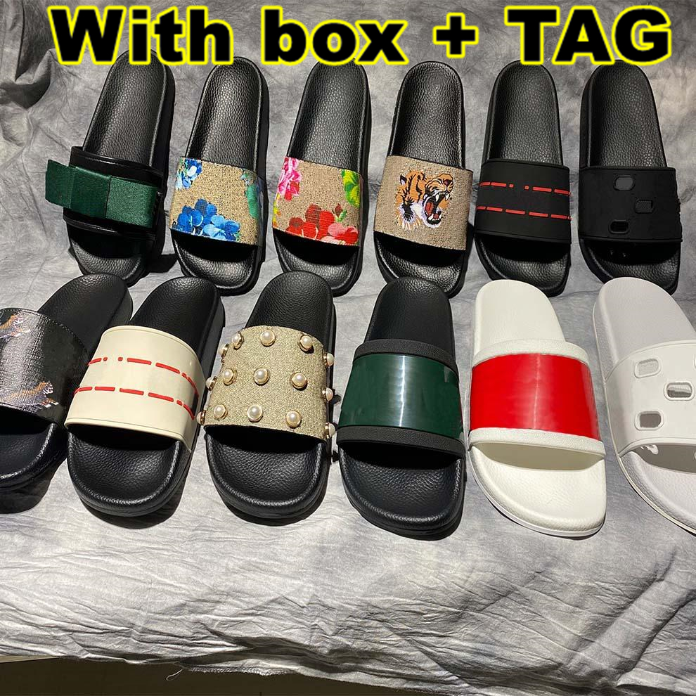 

Fashion slide sandals Man Woman slippers Gear or Flat bottoms Flip Flops Black White Red Green casual shoes Heel bee flower Letter pattern, Box