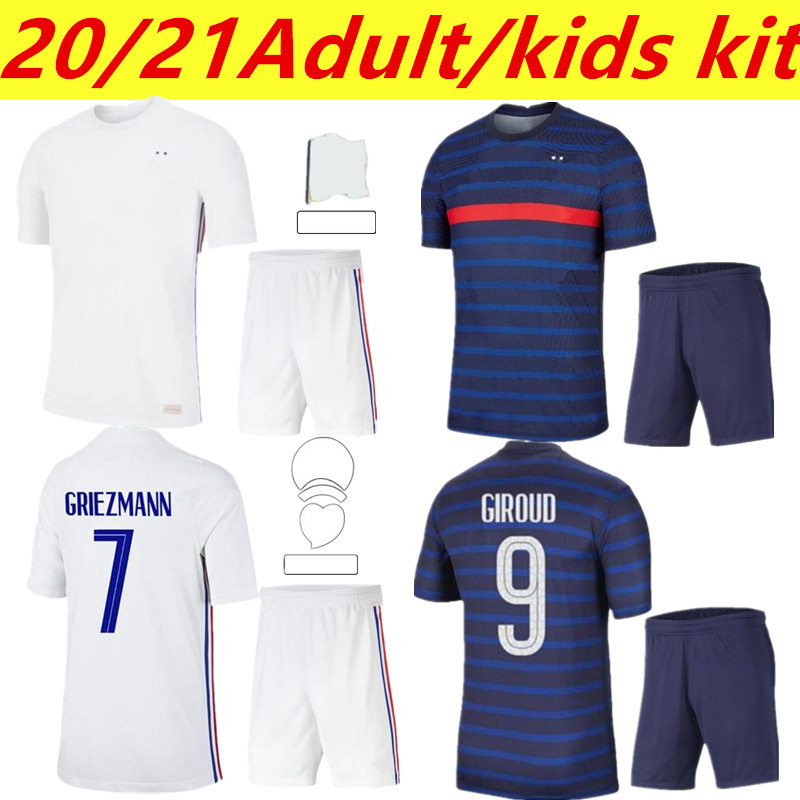 

20 21 men kids kit France home soccer jersey 21- 22 away MBAPPE GRIEZMANN KANTE POGBA maillots de football maillot equipe French, 20/21 away