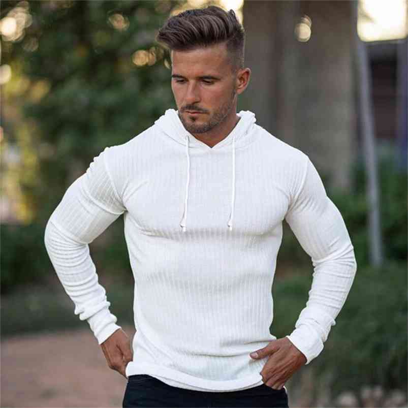 

Men's Long Sleeve Hooded Sweaters Spring Autumn Pullovers T Shirt Simple Round Collar Clothing Slim Casual Loose Male T Shirts 210722, White