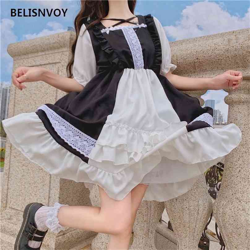 

Japanese Vestidos Femininos Cosplay Retro Lady Lace Gothic Lolita Dress Sweet Party Kawaii Multilayer Ruffles Mori Girl 210520, Black