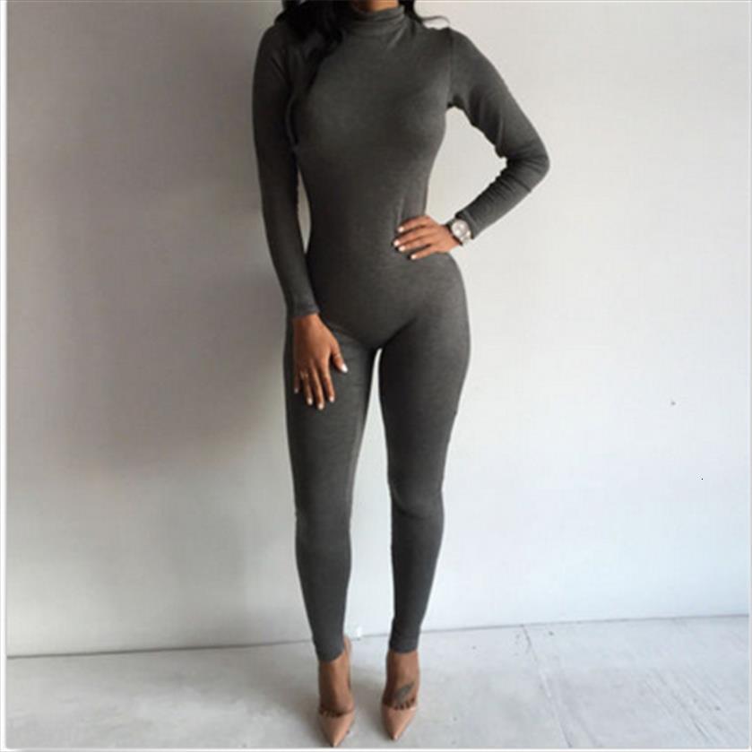 

casual one piece long sleeve women rompers turtleneck bodycon back zipper pants outfits jumpsuit, Black;white