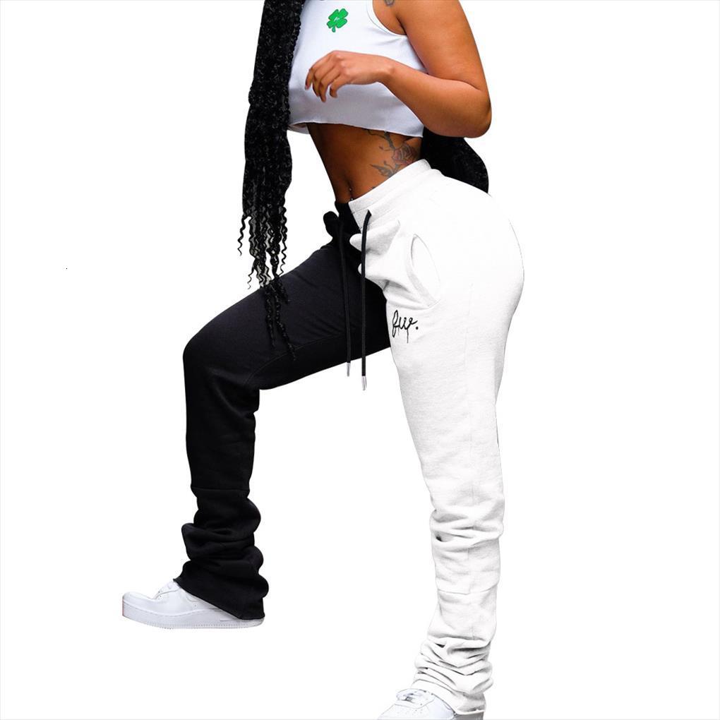 

cutubly elastichigh waist trouser womens pants joggers high summer patchwork leggings loose letter sweatpants casual, Black;white