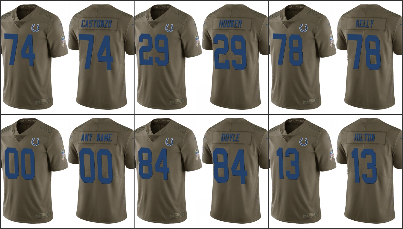 

IndianapolisColtsMen #13 T.Y. Hilton 78 Ryan Kelly 29 Malik Hooker Custom Women Youth Salute to Service Olive Jersey