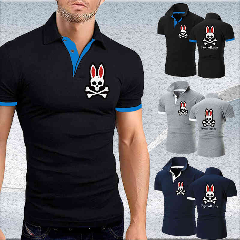 S-5xl New Design 2022 Summer Mens Short Sleeve Polos Shirts Psycho Bunny Printing Casual Cotton Men's Polo T-shirt 6 Colour-image-747612929
