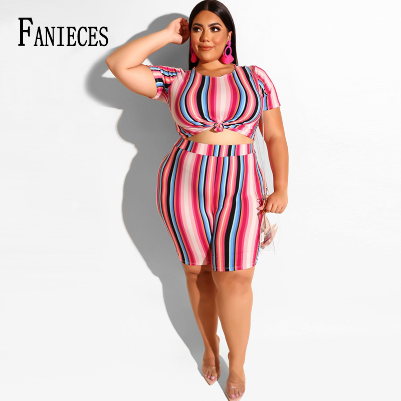 

Plus Size 5XL Two Pieces Sets Women Gradual Print Casual Crop Tops and short Pants Matching Suits Tracksuits Outfits 210520, Pink