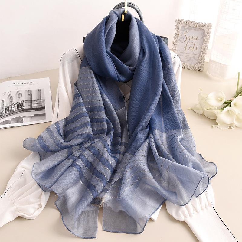 

Scarves Silk Scarf Women Soft Long Autumn Winter Fashion Two-Tone Strips Shawls And Wraps High Quality Foulard Pashmina Hijab