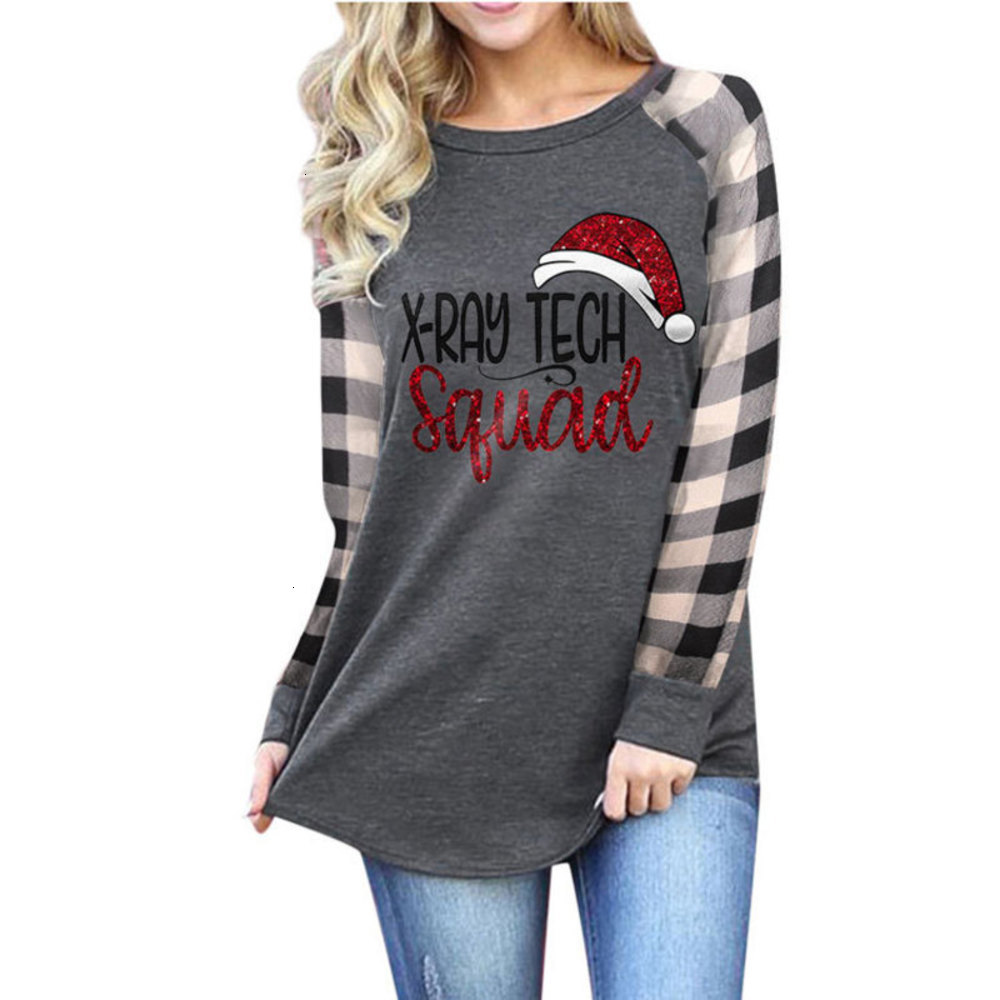 

Casual Dresses round neck Plaid Christmas print women' top T-shirt in autumn and winter, Green