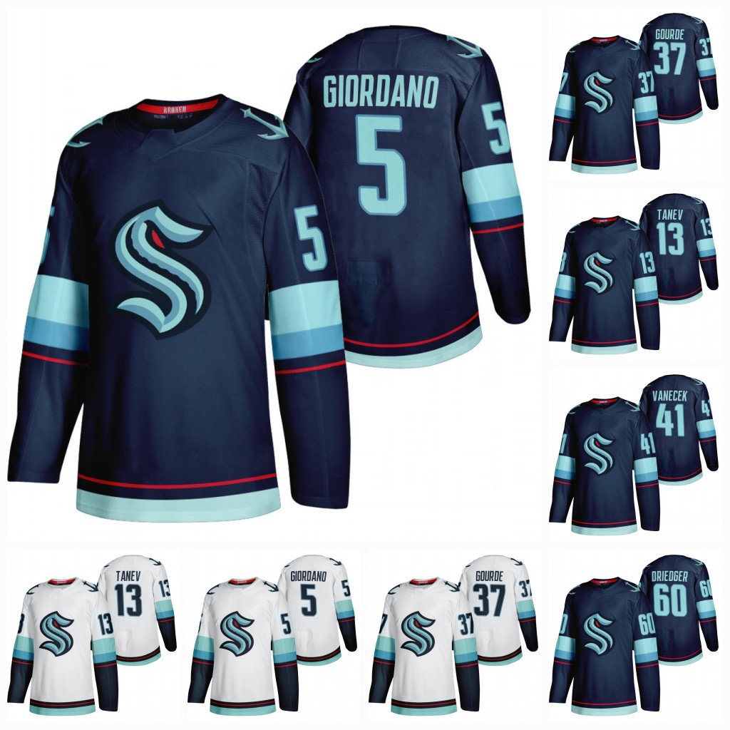 

Seattle Kraken Yanni Gourde 2021 Jersey Brandon Tanev Mark Giordano Matthew Beniers Jared Mccann Borgen Lauzon Cholowski Chris Driedger Fleury Daccord Bastian, Grey flex base mens s-3xl
