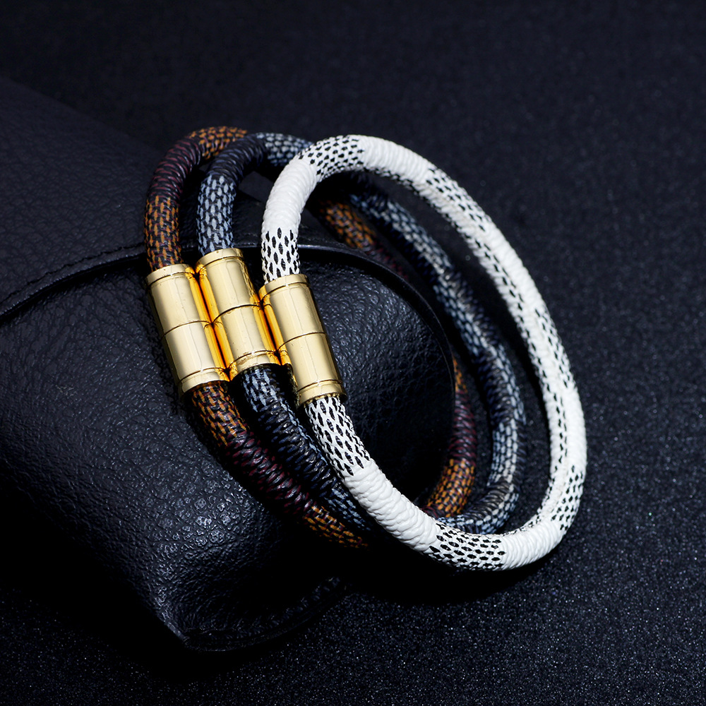 

Leather Striped Bracelet Designer Bangle Magnetic Buckle Bracelets Luxury Chain Jewelry Women Men Stainless steel Three-layer vacuum plating bracelet wholesale