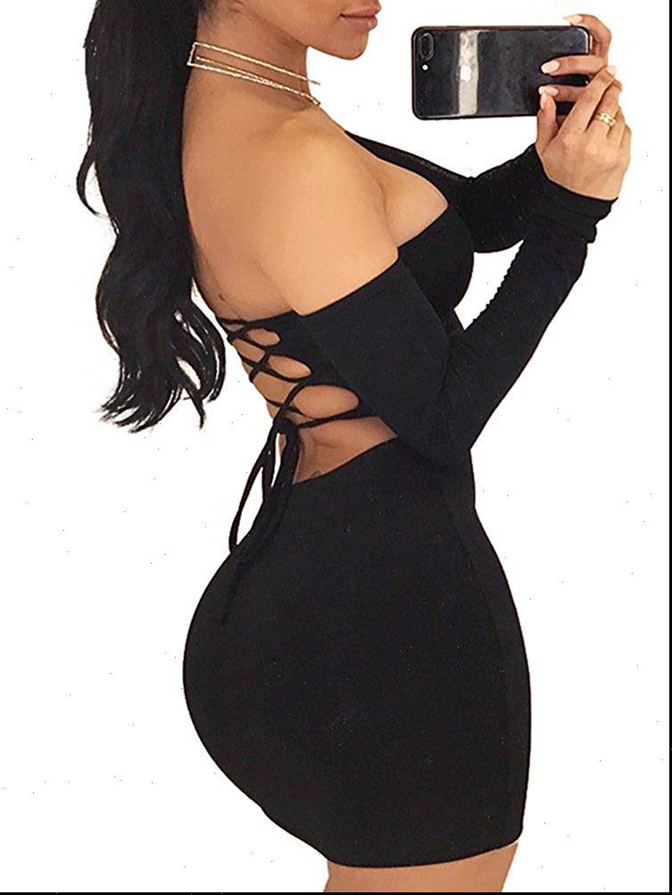 

autumn winter long sleeve womens dresses off shoulder backless lace up club bodycon mini, Black;gray