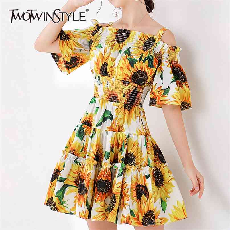 

Elegant Print Floral Dress For Women Square Collar Short Sleeve High Waist Hit Color Dresses Female Fashion 210520, Black