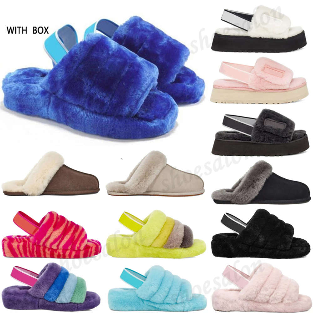 

puffer australian ug boots womens women slipper furry fluff yeah slides pantoufles fur sandals, Black