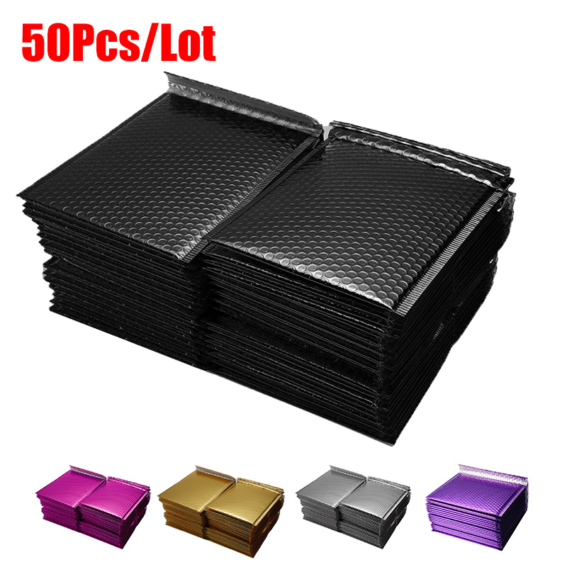 50pcs/Lot Foam Envelope Bags Self Seal Mailers Padded Black Gold Envelopes With Bubble Mailing Bag Packages Black-image-674764279