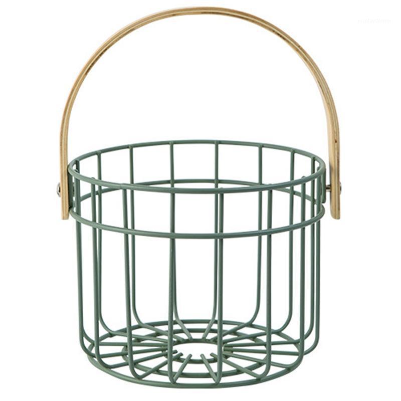 

Storage Baskets Iron Basket With Solid Wood Handle Simple Fruit Vegetable Drain