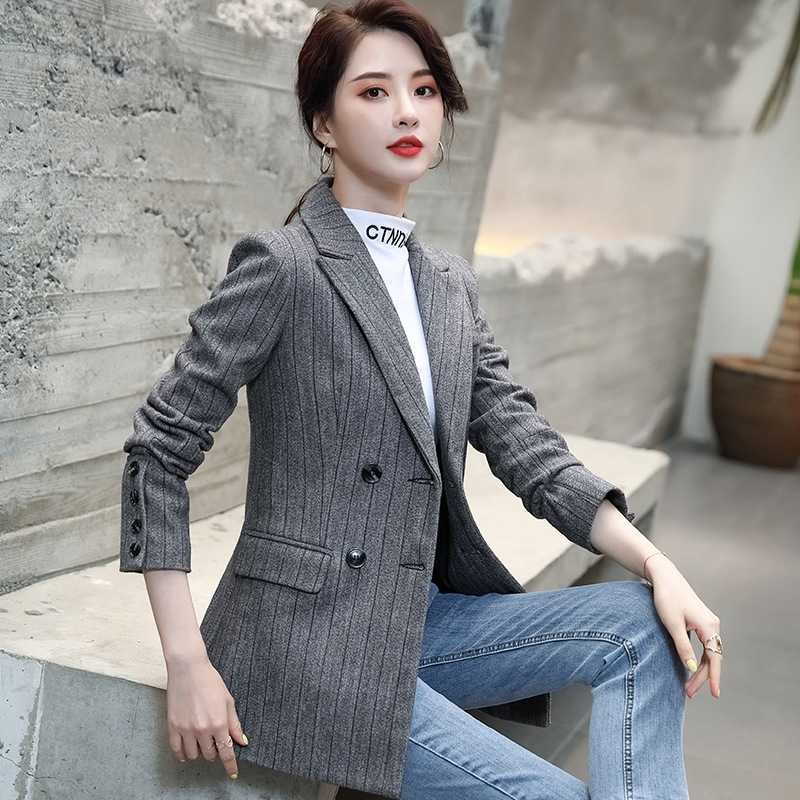 

High-quality professional women's small suit autumn and winter fit double-breasted ladies blazer Temperament office jacket 210527