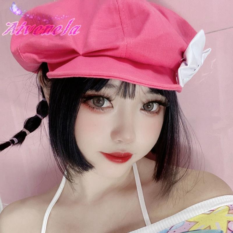 

Berets Winter Harajuku Streetwear Hat Bow Girls Female Boina Hats AFC1391, Pink