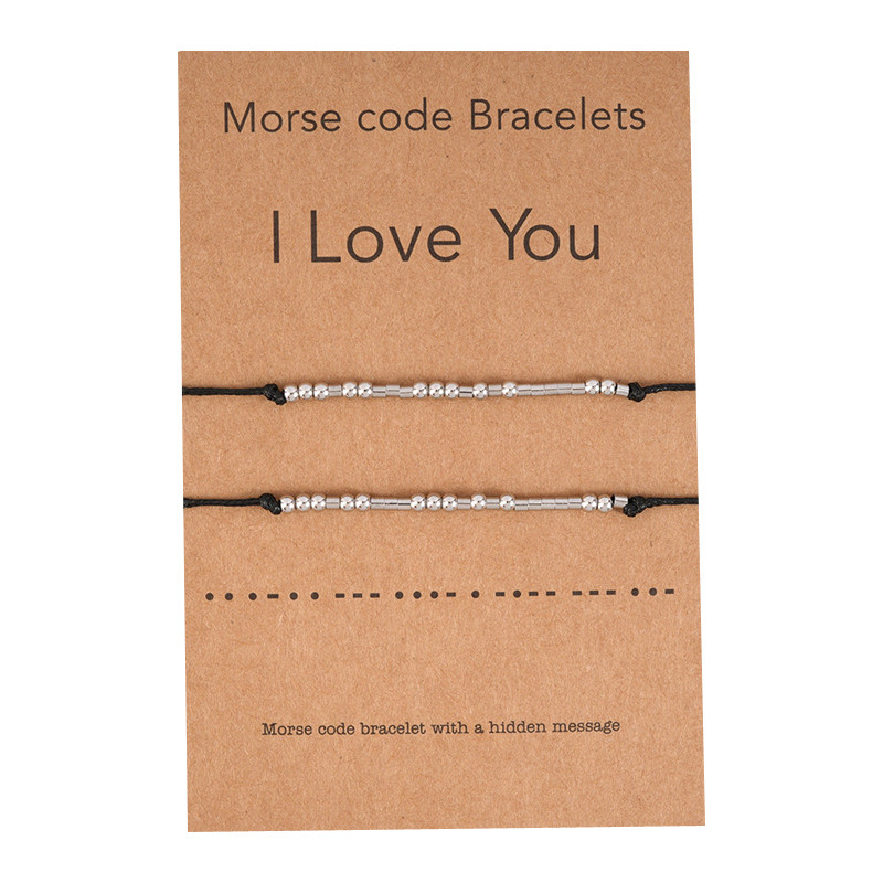 

Handmade Morse Code Beads Adjustable 2pcs/set Bracelet with i Love You Lettering Cardboard Creative Charm Jewelry for Lover