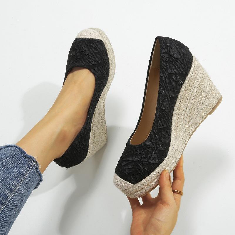 

Dress Shoes Wedges Heel Women Pointed High Straw Ladies Heels, Black