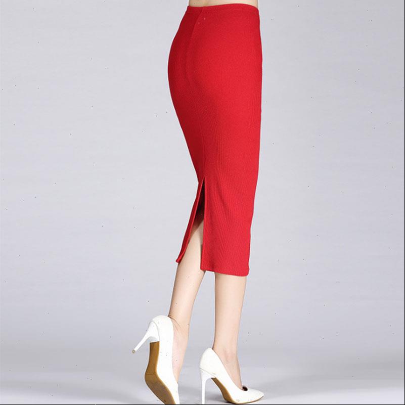 

autumn women skirts winter pencil skirt high waist cotton solid color stretch elastic slim business ol split bodycon, Black