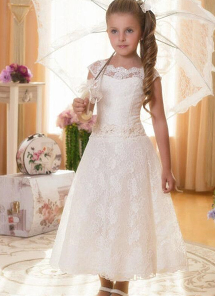 

Ankle Length Lace Flower Girl Dresses for Wedding Kids Couture, Dark red