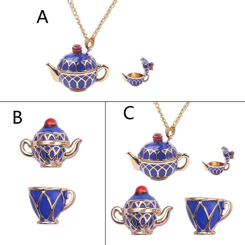 

Earrings & Necklace Cute Blue Enamel Tea Pot Pendant Jewelry Set Fashion P0RF, Silver